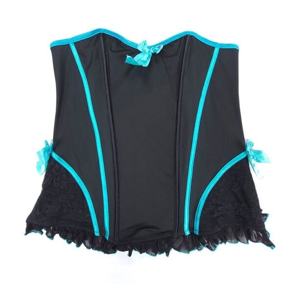 NWT Torrid Strapless Boned Corset Top Ruffled Mesh Lace Plus Size 2X Teal Black - Picture 1 of 6